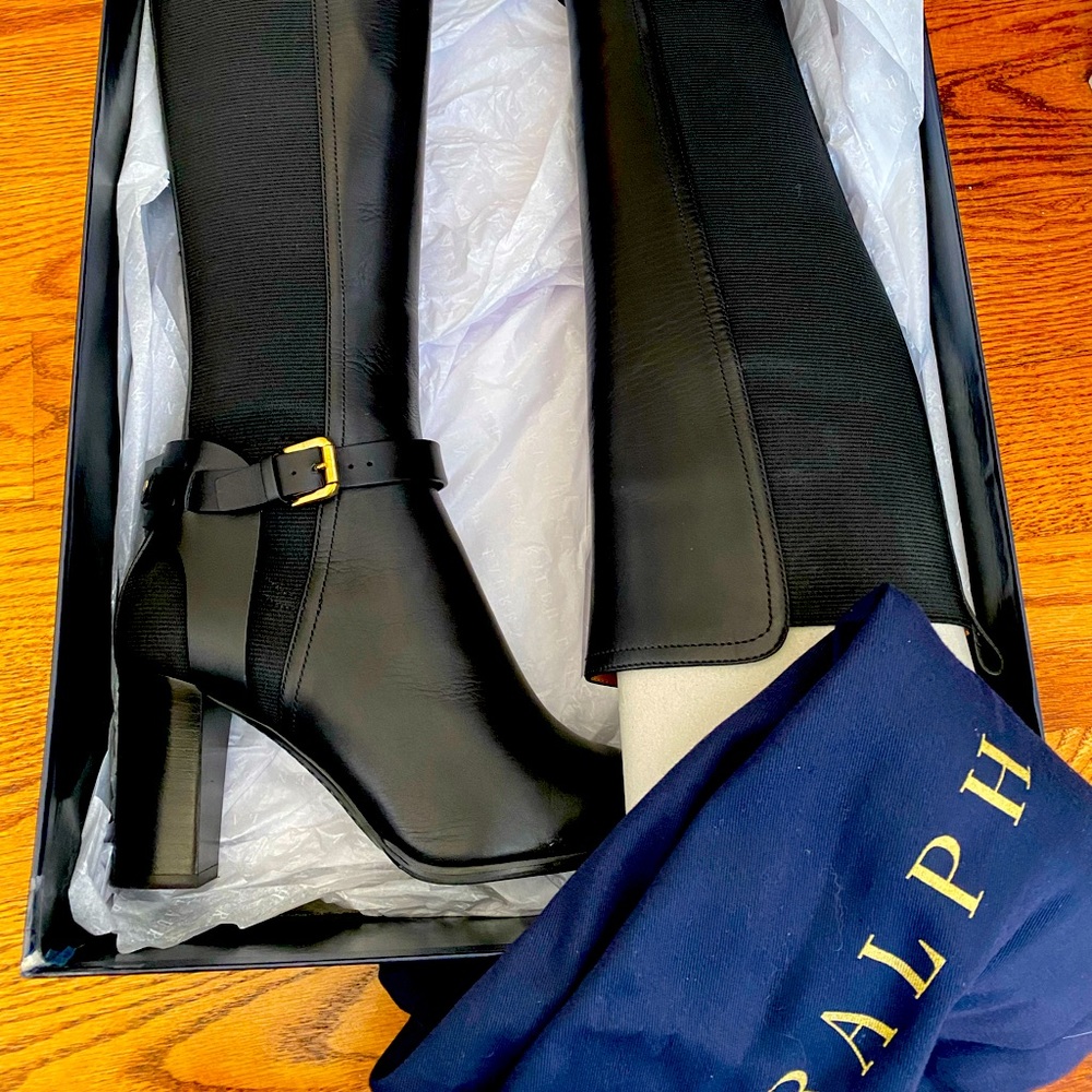 Ralph Lauren Collection- “Mela” tall Black calfskin boots, stretch gore panels. - Picture 3 of 13